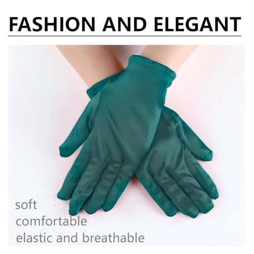 Bridal Shiny Stretch Satin Dress Gloves Wrist Length Theatre Gloves-Lake blue4