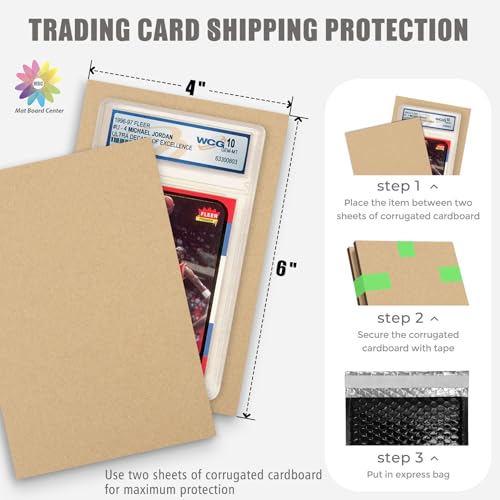 Image of Mat Board Center, 100-Pack 4x6 Corrugated Cardboard Sheets, Trading Card Protectors For Shipping, Cardboard Inserts Packing Dividers Layer Pads, Corrugated Sheet For Craft Project (Kraft Brown)