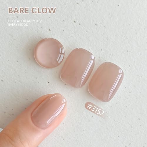 GAOY Nude Jelly Gel Nail Polish, 16ml Sheer Translucent Netural Soak Off Gel Polish, UV Light Cure for Nail Art DIY at Home, 3157 Bare Glow