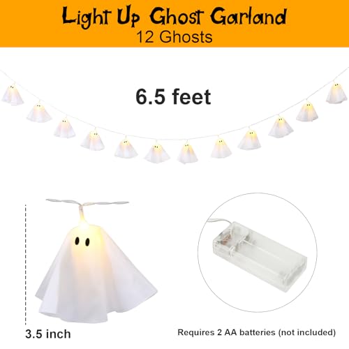 Halloween Decoration-Light Up Ghost Garland-Handmade LED Ghost String Lights Banner for Home Party Fireplace Mantle Windows Decor - Image 4