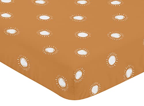 Image of Sweet Jojo Designs Pumpkin Boho Sun Boy or Girl Fitted Crib Sheet Baby or Toddler Bed Nursery - Orange and White Bohemian Celestial Sky Desert Sunshine Outdoors Nature Gender Neutral