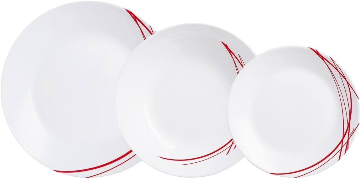 Arcopal Domitille Red Extra Strong Opal Glass Tableware for 6 People, 18 Pieces, BPA Made in France