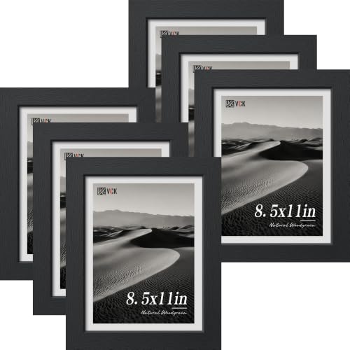Image of VCK 8.5x11 Picture Frame - 6 Pack, Black Wide Border Wood 11x8.5 Photo Frames, Multi-Directional Display Family Photos, Office Prints, Studio /Gallery, Tabletop & Wall Hanging