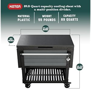 Keter Rolling Ice Cooler Cart, Outdoor Party Beverage Stand w/Wheels, 89.8 Qt, Dark Grey Keter Rolling Ice Cooler Cart Outdoor Party Beverage Stand wWheels 898 Qt Dark Grey