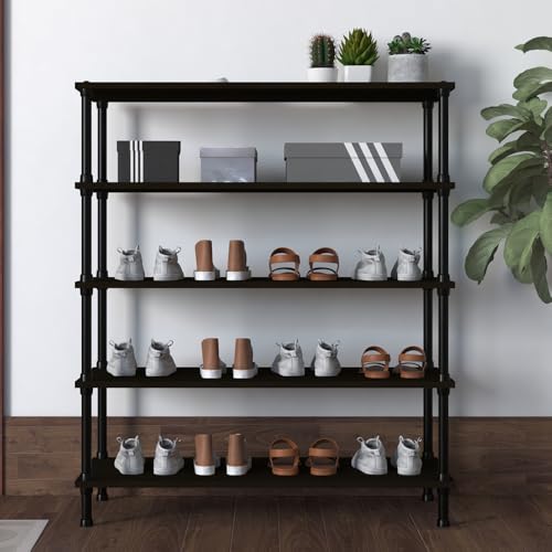 Image of TABLE MAGIC Jazz Shoe Rack Wooden Organizer | 5-Tier Multipurpose Shoes Stand for Home Wooden Shelves with & Steel Frame, Space-Saving Home Organizer, D30 x W60 x H85cm - Wenge