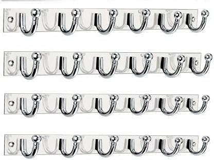 Sureify Stainless Steel and Aluminium Alloys Zyra 6 Legs Cloth Hanger Bathroom Wall Door Hooks for Hanging Keys,Clothes,Towel,Holder, Steel Hooks Hook Rail (Pack of 4)
