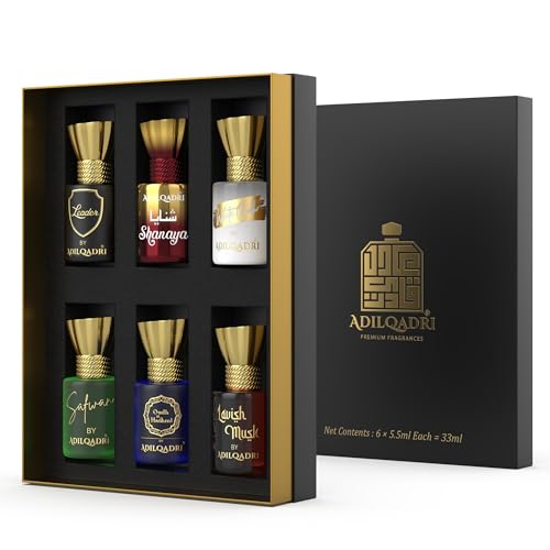 Adilqadri Assorted Luxury Attar Combo Perfume Gift Set for Men & Women (Pack of 6) – Non-Alcoholic Roll-On attar Collection | Long-Lasting Fragrance Set | Gift Hamper for Him & Her | Ideal for Special Occasions | 5.5ml Each