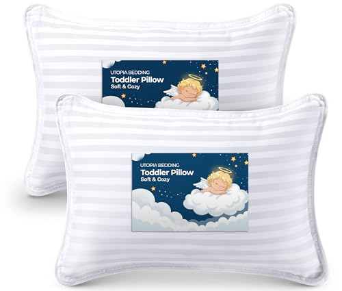 Utopia Bedding Toddler Pillow (White, 2 Pack), 13x18 Pillows for Sleeping, Soft and Breathable Cotton Blend Shell, Small Kids Pillow Perfect for Toddler Bed and Travel (Intended for Age 2 and up)