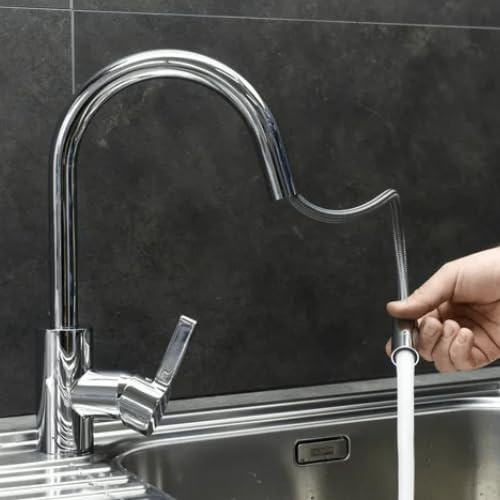 TEKA Grifo de Cocina Monomando, Caño Giratorio con Ducha Extraíble de 1 Posición, Cartucho de Discos Cerámicos, Latiguillos Flexibles 3/8”, Aireador Anticalcáreo, Modelo MTP 938
