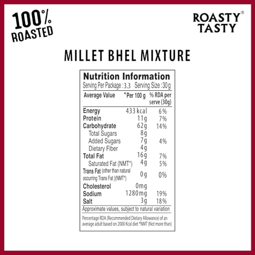 Image of Roasty Tasty Millet Bhel Mix 100g | Ready-to-Eat Healthy Bhel Snack - No Chutney Required | Roasted Namkeen with Millets, Chana & Spices | High Fiber | No Onion No Garlic Bhel Namkeen | Instant Bhel Mix