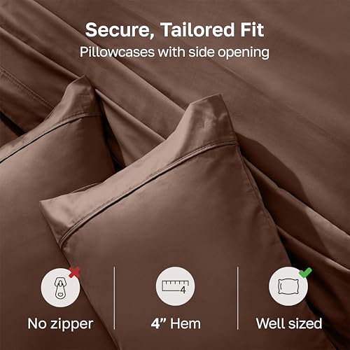 Image of California Design Den Cotton King Pillowcase Set - 400 Thread Count, 100% Cotton Sateen Pillowcases, Set of 2 Pillow Covers, Soft and Breathable - Espresso Chocolate Brown