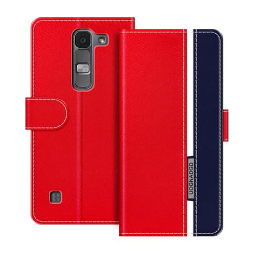 UOGNADGD Leather Phone Case Compatible with LG Spirit 4G LTE Flip Wallet Cover with Magnetic Closure, Kickstand & Card Holders, Shockproof Protection (Red)