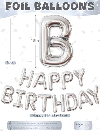 Image of Happy Birthday Balloon Banner, 16 Inch Silver Happy Birthday Foil Balloons, Silver Hbd Balloons Letter Mylar Balloon, Birthday Sign Party Decorations for Women Men Boys Girls