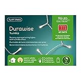 Lumineo 96 LED Warm White Battery-Operated Christmas Lights Set, Transparent Wire 23.3 Feet