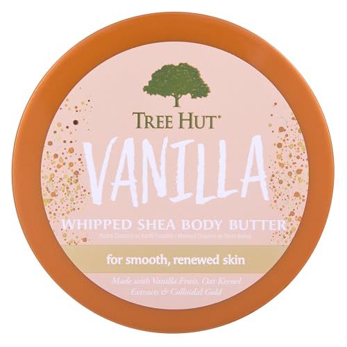 Tree Hut Vanilla Whipped Shea Body Butter, Long-Lasting Hydration for Soft, Smooth Skin, Nourishing Essential Body Care, Lightweight Moisturizer, Holiday Gift & Stocking Stuffer, 8.4 fl oz