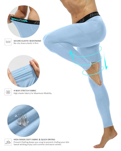 Image of Runhit Mens Compression Pants Running Tights Pockets Sports Leggings Spandex Workout Cycling Athletic Thermal