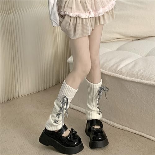 Image of Triplewood Y2K Warm Long Leg Warmers for Women White Knitted Girls Leg Warmer Socks Winter Accessory
