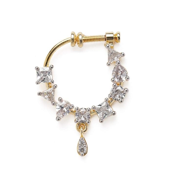 Gold Plated AD Studded Embellished Handcrafted Nose Pin For Women & Girls-image-4