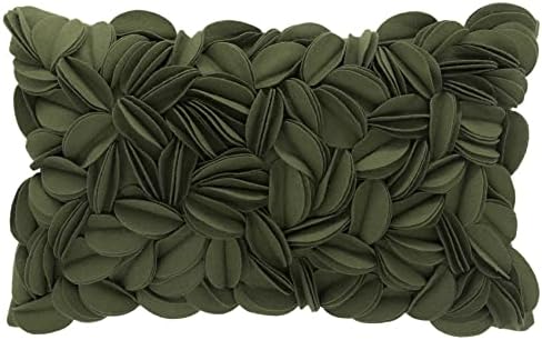 KINGROSE 3D Handmade Flower Throw Pillow Cover Decorative Floral Pillow Case Wool Cushion Cover for Sofa Couch Chair Home Decor 12 x 20 Inches Green