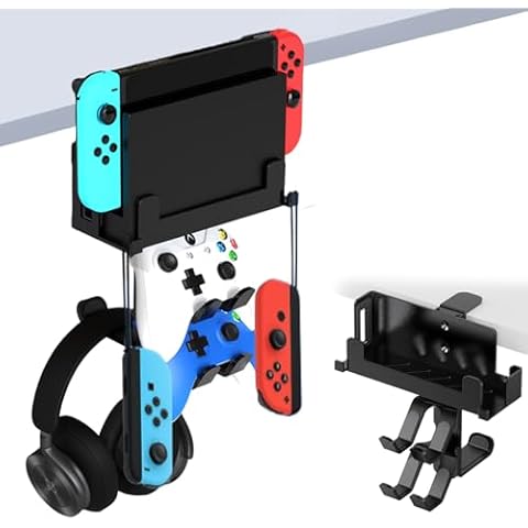 Henitol 3-in-1 Gaming Headphone & Controller Holder，Adjustable & Rotating Gaming Controller Headset Stand， Headphone Stand Under Desk,Desk Side Storage for Xbox, PS4, PS5, PC, Switch Cover