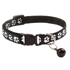 LitVibes Cat Collar With Bell,Kitten & Small Dog Soft Adjustable,Safe,Solid,Breakaway For Cats & Puppy Paw Print – Black – 14 Cm X 2 Cm