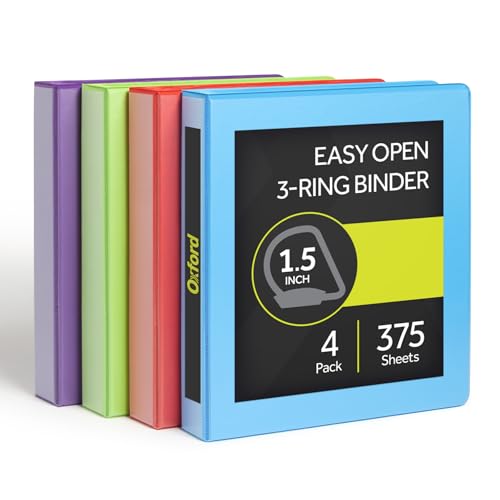 Oxford 1.5-Inch ONE-Touch D-Ring Binders, 4-Pack