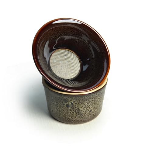 Image of Kiln Glaze Ceramic Tea Set Gift Box (9-Piece), Teapot 10oz Gongdao Cup Filter and 6 Small Cups Changing Glazed Ceramic Tea Ceremony (Set brown)