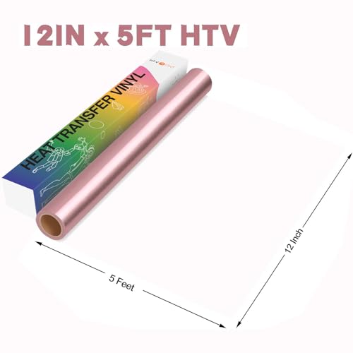 Image of HTVRONT HTV Vinyl Rolls Heat Transfer Vinyl - 12 inch x 5ft Rose Gold HTV Vinyl for Shirts, Iron on Vinyl for All Cutter Machine - Easy to Cut & Weed for Heat Vinyl Design (Rose Gold)