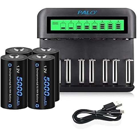 CITYORK Battery LCD Charger Set- For AA AAA C D Rechargeable Batteries Ni-MH/Ni-Cd Rechargeable Batteries - with Ni-MH C 5000mAh Rechargeable Batteries (4 Pack) Cover