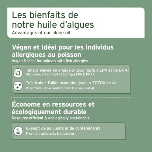 Huile d'algues AniForte Chiens et Chats 50 ML – Huile végétalienne hautement concentrée en oméga-3 Issue d'algues, favorise Les articulations, Le métabolisme, Le Pelage et la Peau – Image 4