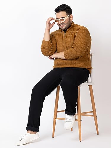 Image of Kvetoo Plus Size Men High Neck Zipper Full Sleeve Woolen Winter Sweater