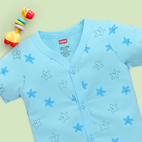 Image of LuvLap Baby Girls Regular Fit 100% Cotton Half Sleeves Girls Jhabla Shirt Pack of 4
