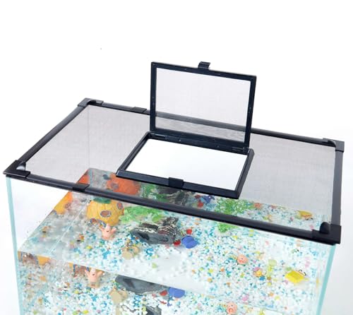 RODENET 簡単DIYマグネット式水槽用蓋 魚・カメ・爬虫類用 脱走防止ネット メッシュカバー 最大 80×60cm / 以下自由カット可 エサやり窓付き