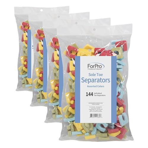 Image of ForPro Sole Toe Separators, Assorted Colors, Individual Pedicure Toe Separators, 1 inch W x 1 inch L, 144-Count (Pack of 4)
