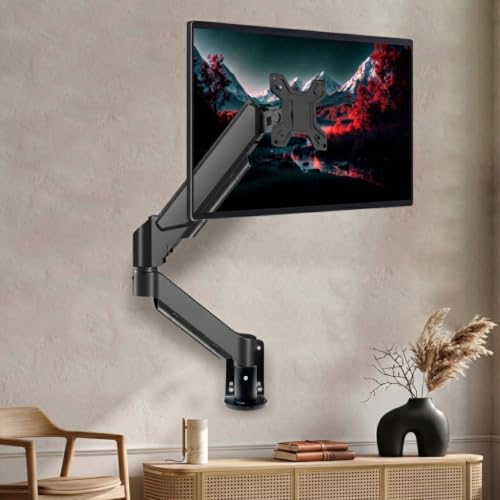 Image of Dyazo Single Monitor Wall Mount for 13-32 Inch Screens | Full Motion Adjustable Monitor Arm | Height Adjustable, Tilt, Swivel & 360 Rotation | VESA 75x75 & 100x100mm | Up to 9kg (Black)