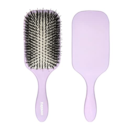 BAR;SOO - Natural boar bristle paddle cushion hair brush for Thick Curly Thin Long Short hair, Detangle all types of hair, Hair loss prevention, Naturally glossy Hair (Purple/violet)