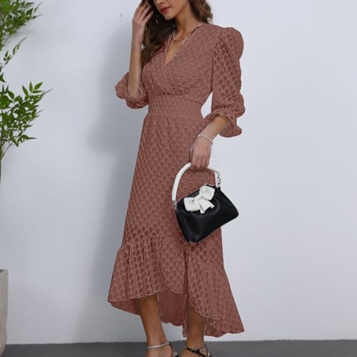 Image of Womens Short Sleeve High Low V-Neck Long Maxi Boho Spring Summer Easter Dress Bridal Shower Dresses for Guest
