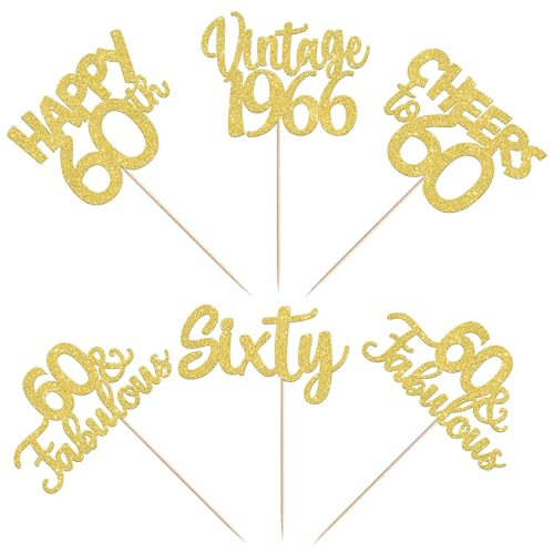 Image of 15 PCS 60th Birthday Centerpiece Sticks Sixty Happy 60th Vintage 1966 Table Flower Centerpieces Sticks Cheers to 60 Fabulous Floral Decorations for 60th Birthday Party Centerpieces Supplies Gold