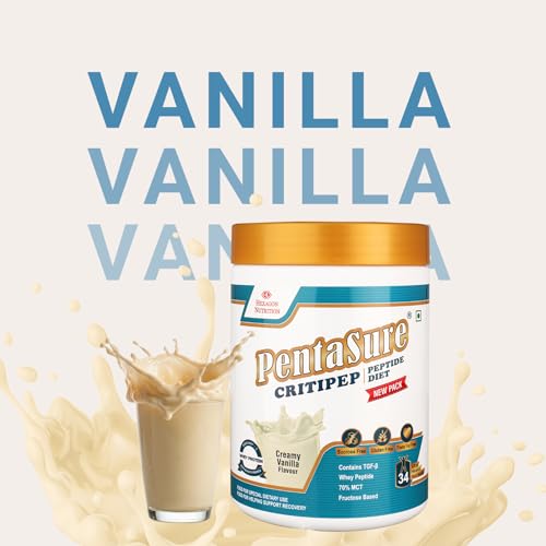 Image of PentaSure Critipep Peptide Diet Powder | Creamy Vanilla Flavor - 400g | 100% Whey Peptide, MCT, Fructose Based Nutritional Supplement Drink | 34 Vital Nutrients | 20g Protein per 100g