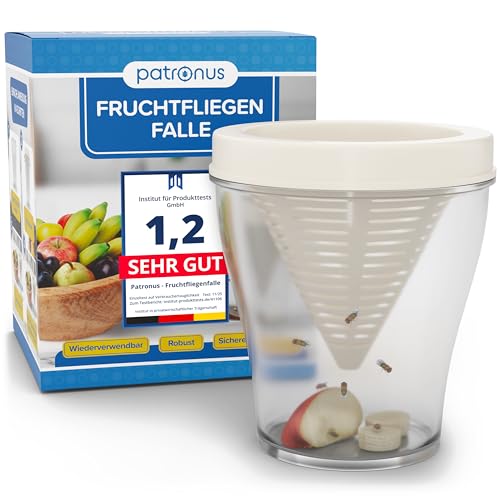 Patronus Fruchtfliegenfalle für Küche - 1x Wiederverwendbare Fruchtfliegen Lebendfalle zum Fruchtfliegen dauerhaft loswerden, spülmaschinengeeignete Fruit Fly Trap, robuste Obstfliegenfalle Küche