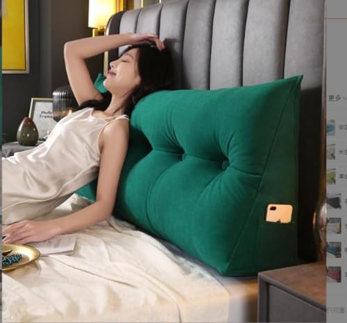 TIMDU 綿と麻の混紡 ラージベッドレストウェッジリーディングピロー装飾標準サイズヘッドボードバックサポートエレベーションポジショニング寮の客室用多用途クッションデイベッド取り外し可能で洗えるカバー付き (ピーコックグリーン(リッチベルベット),150C