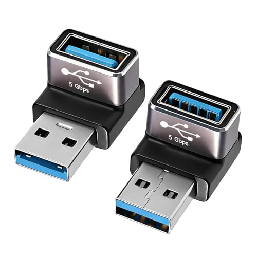 AIMHDUTY 90 Degree USB 3.0 Adapter Right Angle USB A Male to Female 2-Pack on to go (OTG) 5Gbps Data Sync Black for PC Laptop Mouse Keyboard