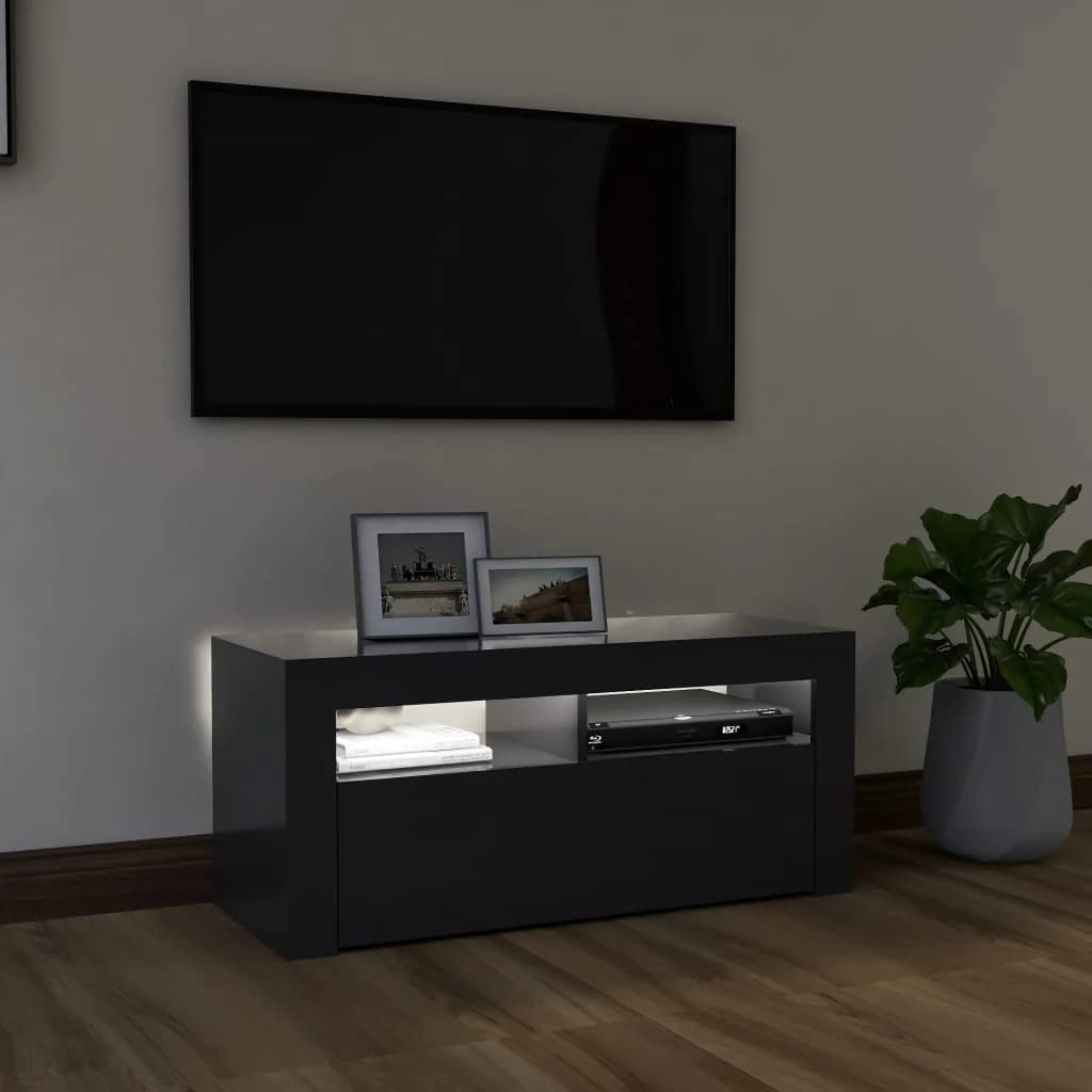vidaXL Mobile Porta TV con Luci LED Grigio Cemento 90x35x40 cm