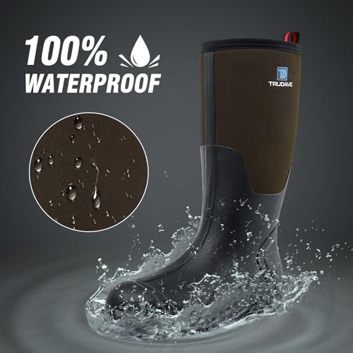 Image of Trudave Rubber Boots for Men with Steel Shank, Waterproof Insulated Reliable Rain Boots for Outdoor Work Hunting, Warm Dry 5mm Neoprene Anti-slip All-Season Mud Boots, Size 5-14