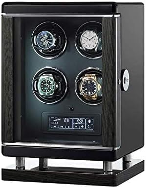 FENOKD Mechanical Watch Shaker 4 Piece Automatic Watch Winder Box with Cover, Quiet Motor and AC Adaptor Power, Fingerprint Unlock with Remote Setting, Black