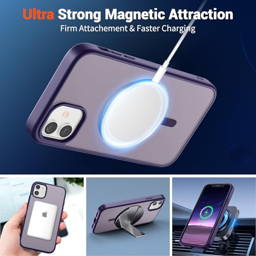 Image of SUPFINE Magnetic for iPhone 12 Case /iPhone 12 Pro Case (Compatible with MagSafe)(Military Grade Drop Protection) Translucent Matte Shockproof Phone Cover,Dark Purple