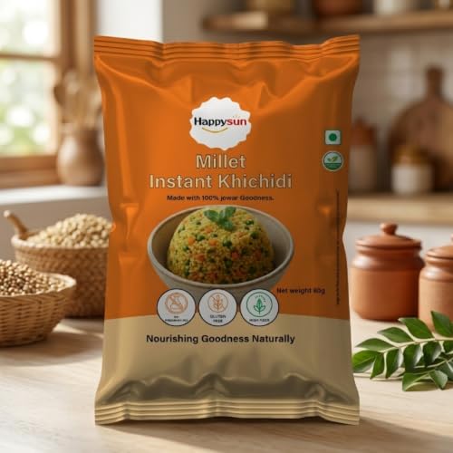Image of HAPPYSUN Millet Instant Khichdi | Ready to Cook Meal | Roasted Jowar & Vegetables | 60g | Pack Of 2