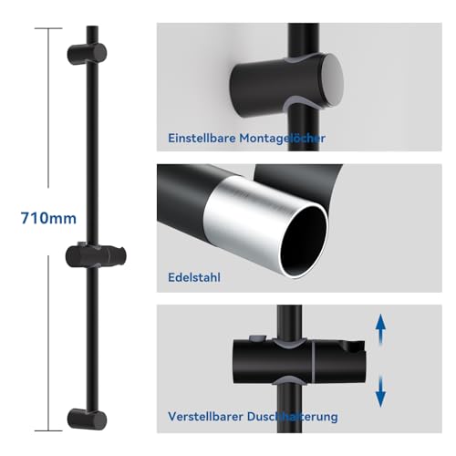Auralum Duschstange 70cm, Edelstahl Brausestange mit Duschhalterung, Höhenverstellbare und um 360° drehbare Duschkopfhalterung… – Ansicht 2