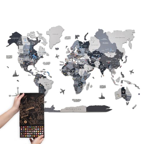 3D Wooden World Map with Push PINS (Medium, Nordik)