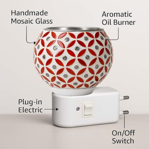Image of Glass Kapoor Dani Electrical Camphor for Home /Kapurdani Night Lamp /Multi Functional Essential Oil Diffuser /Camphor Burner Diffuser for Puja Essentials Machine with On /Off Switch for Heating